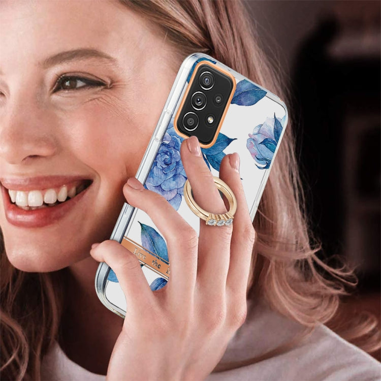 For Samsung Galaxy A52 5G / 4G Ring IMD Flowers TPU Phone Case(Blue Peony) by buy2fix