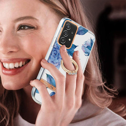 For Samsung Galaxy A52 5G / 4G Ring IMD Flowers TPU Phone Case(Blue Peony) by buy2fix