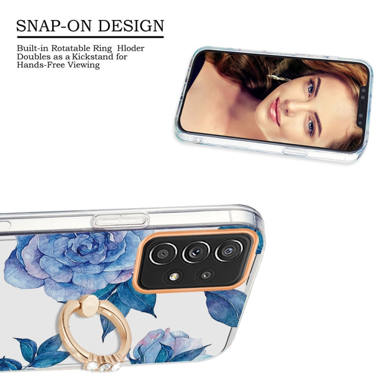 For Samsung Galaxy A52 5G / 4G Ring IMD Flowers TPU Phone Case(Blue Peony) by buy2fix