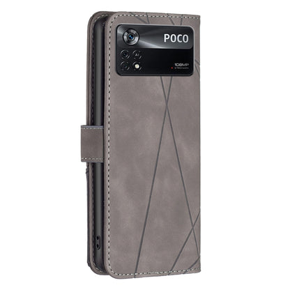 For Xiaomi Poco M4 Pro 5G Magnetic Buckle Rhombus Texture Leather Phone Case(Grey) - Xiaomi Cases by buy2fix | Online Shopping UK | buy2fix
