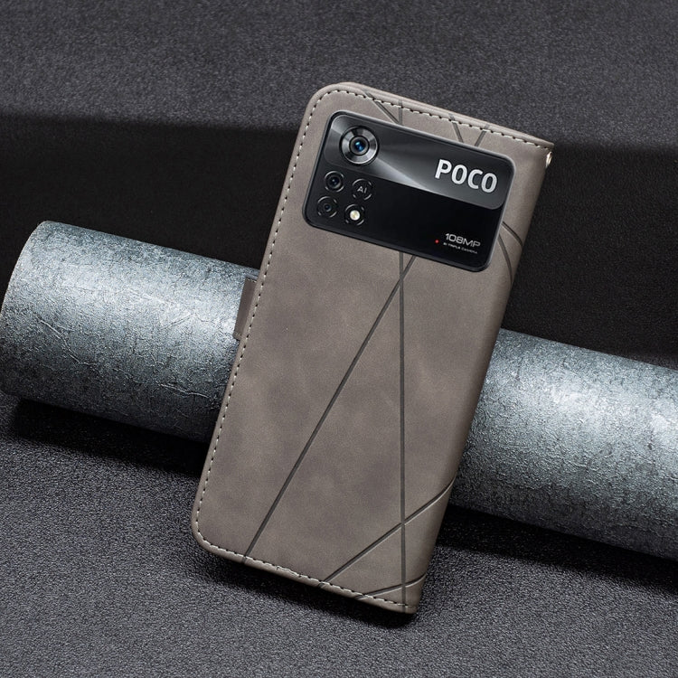 For Xiaomi Poco M4 Pro 5G Magnetic Buckle Rhombus Texture Leather Phone Case(Grey) - Xiaomi Cases by buy2fix | Online Shopping UK | buy2fix