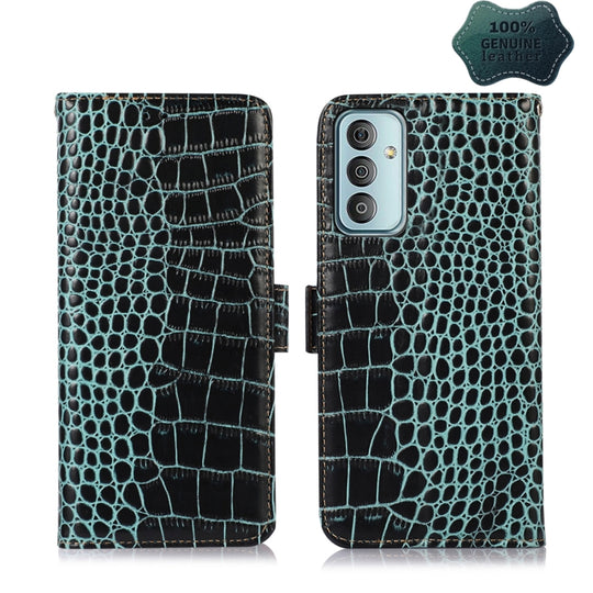 For Samsung Galaxy F23 5G / M23 Crocodile Top Layer Cowhide Leather Phone Case(Green)