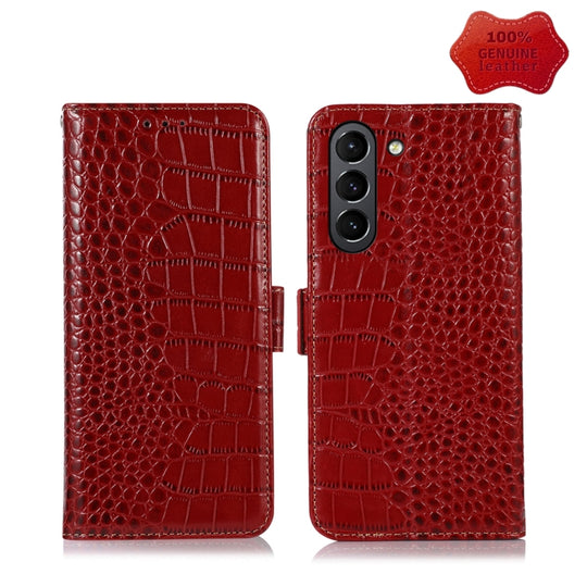 For Samsung Galaxy S21 FE 5G Crocodile Top Layer Cowhide Leather Phone Case(Red)