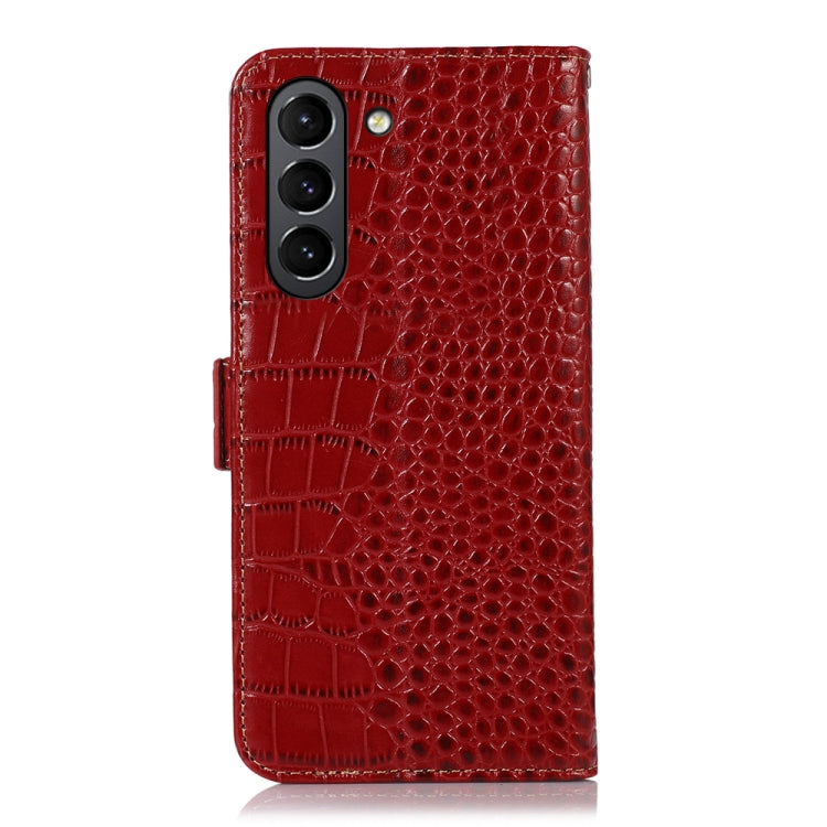 For Samsung Galaxy S21 FE 5G Crocodile Top Layer Cowhide Leather Phone Case(Red) by buy2fix