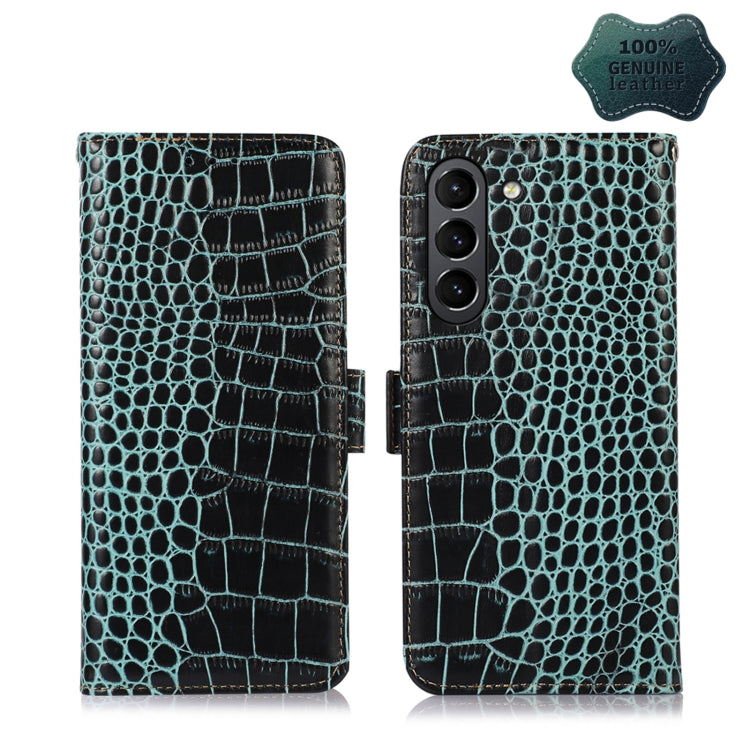 For Samsung Galaxy S21 FE 5G Crocodile Top Layer Cowhide Leather Phone Case(Green) by buy2fix