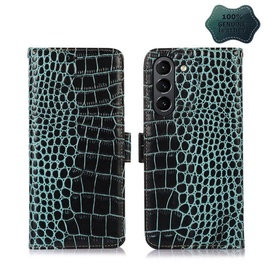 For Samsung Galaxy S21 FE 5G Crocodile Top Layer Cowhide Leather Phone Case(Green) by buy2fix