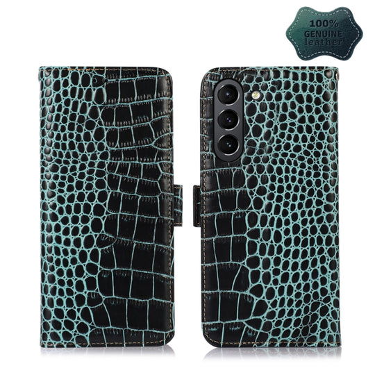 For Samsung Galaxy S21 FE 5G Crocodile Top Layer Cowhide Leather Phone Case(Green)
