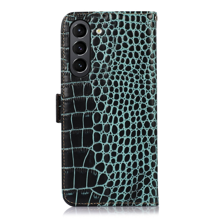 For Samsung Galaxy S21 FE 5G Crocodile Top Layer Cowhide Leather Phone Case(Green) by buy2fix