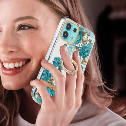 For Motorola Moto Edge 20 Lite Ring IMD Flowers TPU Phone Case(Blue Rose) - Motorola Cases by buy2fix | Online Shopping UK | buy2fix