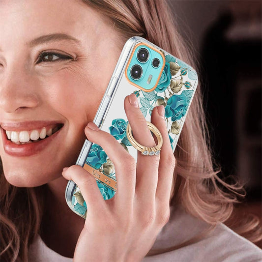 For Motorola Moto Edge 20 Lite Ring IMD Flowers TPU Phone Case(Blue Rose) - Motorola Cases by buy2fix | Online Shopping UK | buy2fix