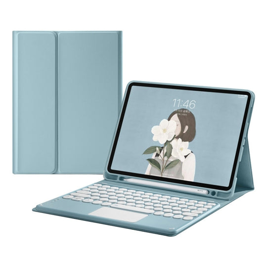 Round Cap Bluetooth Keyboard Leather Case with Pen Slot &Touchpad for Samsung Galaxy Tab S6 Lite(Blue)
