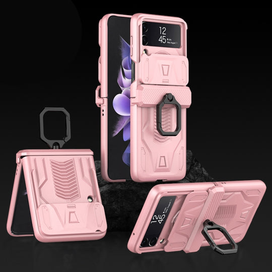For Samsung Galaxy Z Flip3 5G GKK Sliding Camshield Magnetic Armor Flip Phone Case with Ring Holder(Sweet Pink)