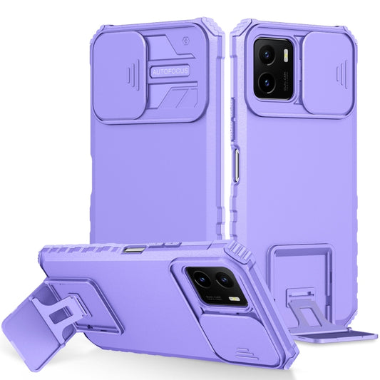 For vivo Y15s / Y15a Stereoscopic Holder Sliding Camshield Phone Case(Purple) - vivo Cases by buy2fix | Online Shopping UK | buy2fix
