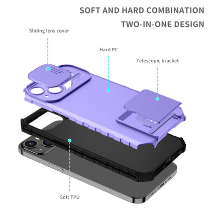 For vivo Y15s / Y15a Stereoscopic Holder Sliding Camshield Phone Case(Purple) - vivo Cases by buy2fix | Online Shopping UK | buy2fix