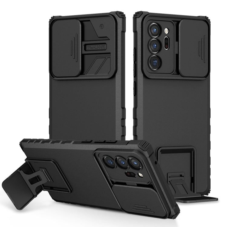 For Samsung Galaxy Note20 Ultra Stereoscopic Holder Sliding Camshield Phone Case(Black) by buy2fix