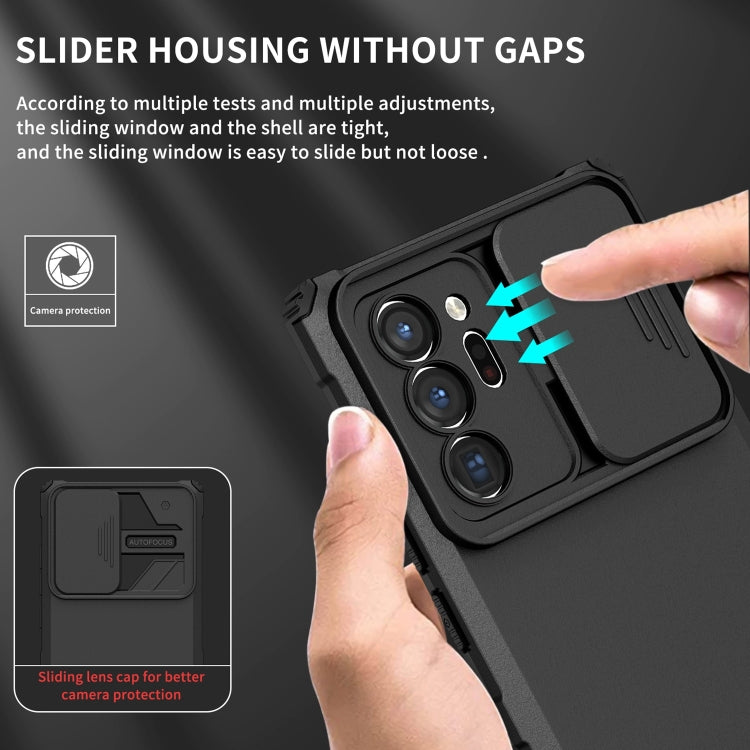 For Samsung Galaxy Note20 Ultra Stereoscopic Holder Sliding Camshield Phone Case(Black) by buy2fix