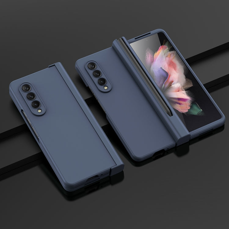 For Samsung Galaxy Z Fold3 5G Pen Slot Oil-sprayed PC+Tempered Film Phone Case(Blue) - Galaxy Phone Cases by buy2fix | Online Shopping UK | buy2fix
