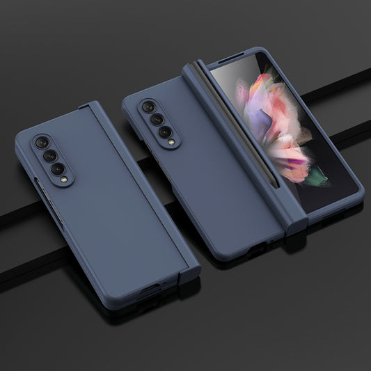 For Samsung Galaxy Z Fold3 5G Pen Slot Oil-sprayed PC+Tempered Film Phone Case(Blue) - Galaxy Phone Cases by buy2fix | Online Shopping UK | buy2fix