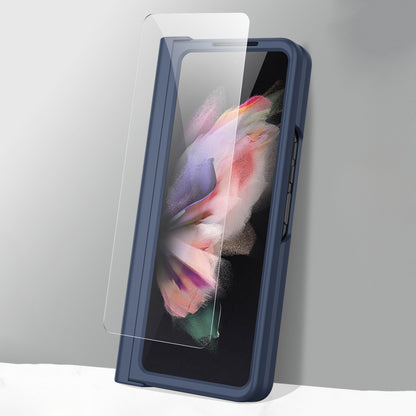 For Samsung Galaxy Z Fold3 5G Pen Slot Oil-sprayed PC+Tempered Film Phone Case(Blue) - Galaxy Phone Cases by buy2fix | Online Shopping UK | buy2fix