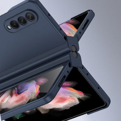 For Samsung Galaxy Z Fold3 5G Pen Slot Oil-sprayed PC+Tempered Film Phone Case(Blue) - Galaxy Phone Cases by buy2fix | Online Shopping UK | buy2fix