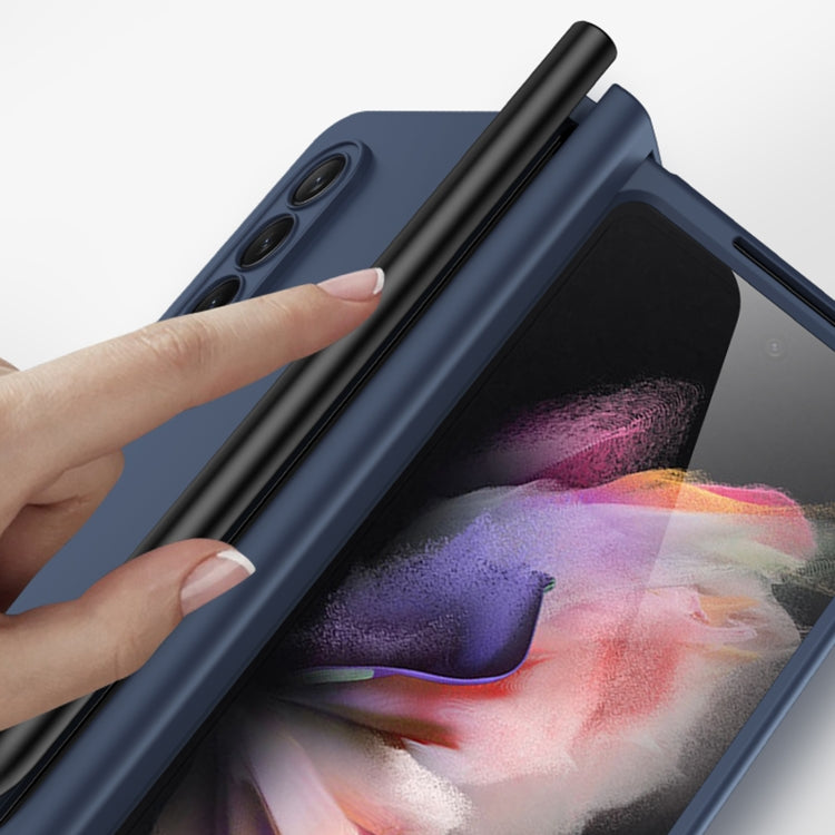 For Samsung Galaxy Z Fold3 5G Pen Slot Oil-sprayed PC+Tempered Film Phone Case(Blue) - Galaxy Phone Cases by buy2fix | Online Shopping UK | buy2fix
