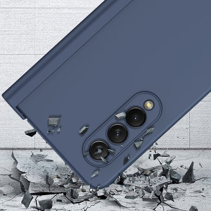 For Samsung Galaxy Z Fold3 5G Pen Slot Oil-sprayed PC+Tempered Film Phone Case(Blue) - Galaxy Phone Cases by buy2fix | Online Shopping UK | buy2fix