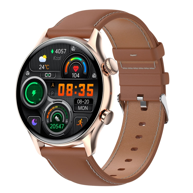 HK8Pro 1.36 inch AMOLED Screen Leather Strap Smart Watch, Support NFC Function / Blood Oxygen Monitoring(Gold) by buy2fix