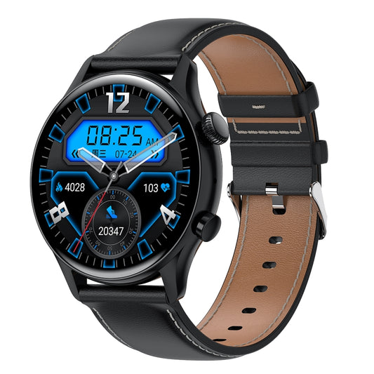 HK8Pro 1.36 inch AMOLED Screen Leather Strap Smart Watch, Support NFC Function / Blood Oxygen Monitoring(Black) by buy2fix