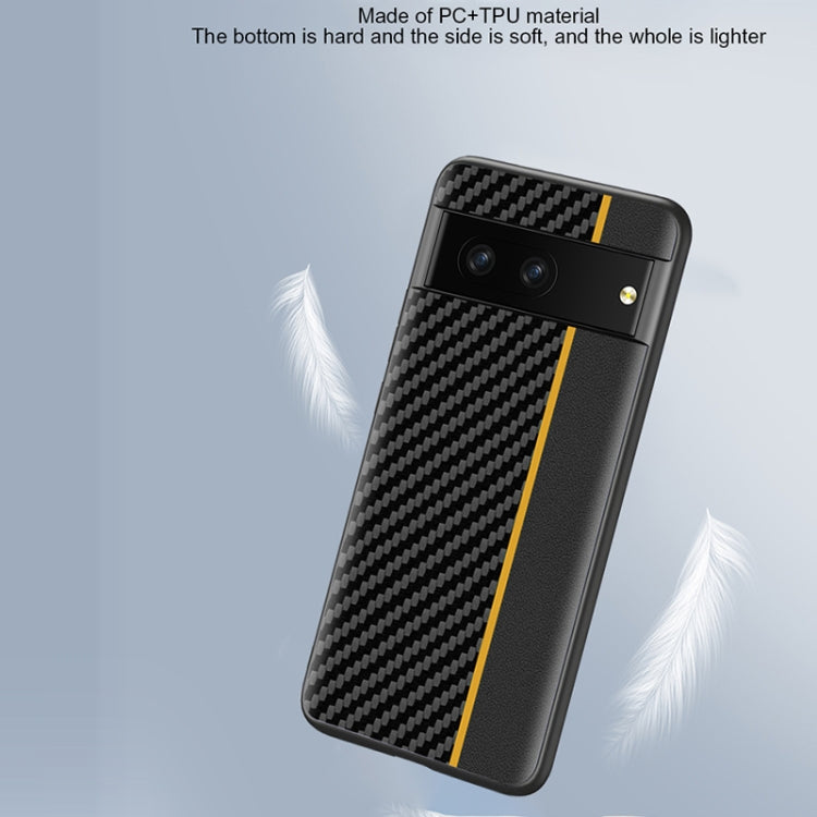 For Google Pixel 7 Pro 5G Ultra-thin Carbon Fiber Texture Splicing Phone Case(Yellow) - Google Cases by buy2fix | Online Shopping UK | buy2fix
