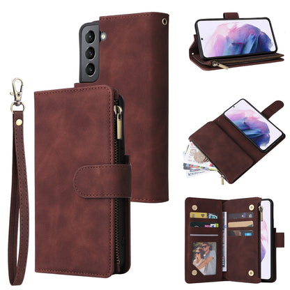 For Samsung Galaxy S22+ 5G Multifunctional Frosted Zipper Wallet Leather Phone Case(Coffee) - Galaxy S22+ 5G Cases by buy2fix | Online Shopping UK | buy2fix