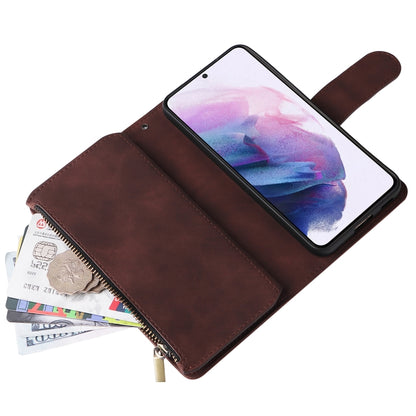 For Samsung Galaxy S22+ 5G Multifunctional Frosted Zipper Wallet Leather Phone Case(Coffee) - Galaxy S22+ 5G Cases by buy2fix | Online Shopping UK | buy2fix