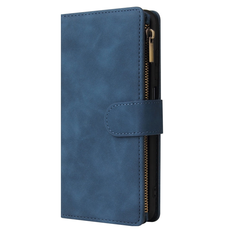 For Samsung Galaxy A03s 166.5mm Multifunctional Frosted Zipper Wallet Leather Phone Case(Blue) by buy2fix