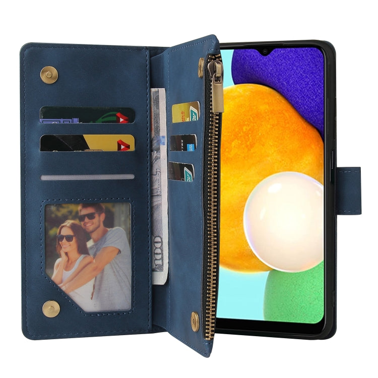 For Samsung Galaxy A03s 166.5mm Multifunctional Frosted Zipper Wallet Leather Phone Case(Blue) by buy2fix