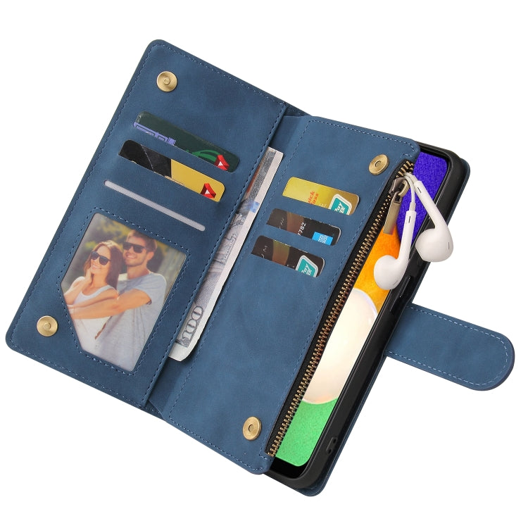 For Samsung Galaxy A03s 166.5mm Multifunctional Frosted Zipper Wallet Leather Phone Case(Blue) by buy2fix