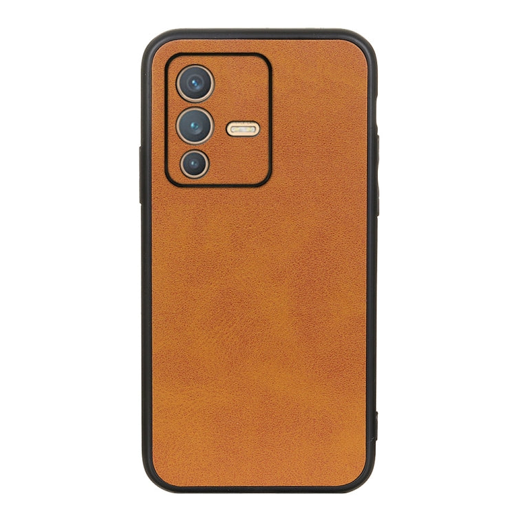 For vivo S12 5G / V23 5G Accurate Hole Two-color Calf Texture PU Phone Case(Brown) - vivo Cases by buy2fix | Online Shopping UK | buy2fix