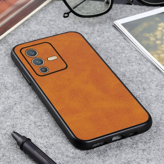 For vivo S12 5G / V23 5G Accurate Hole Two-color Calf Texture PU Phone Case(Brown) - vivo Cases by buy2fix | Online Shopping UK | buy2fix