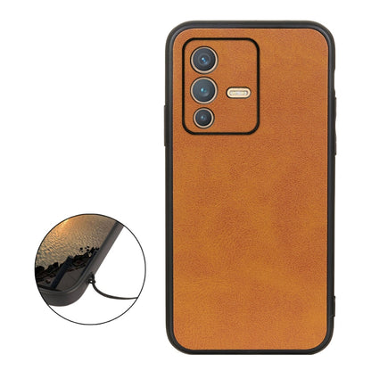 For vivo S12 5G / V23 5G Accurate Hole Two-color Calf Texture PU Phone Case(Brown) - vivo Cases by buy2fix | Online Shopping UK | buy2fix