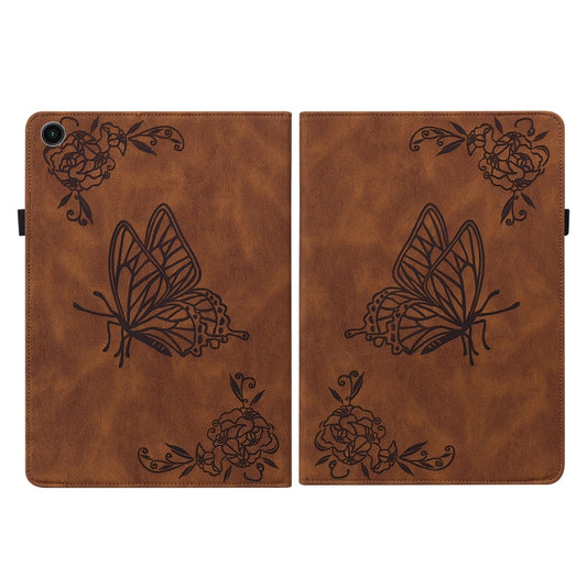 For Samsung Galaxy Tab A8 10.5 2021 Butterfly Flower Embossed Leather Tablet Case(Brown) - Other Galaxy Tab PC by buy2fix | Online Shopping UK | buy2fix