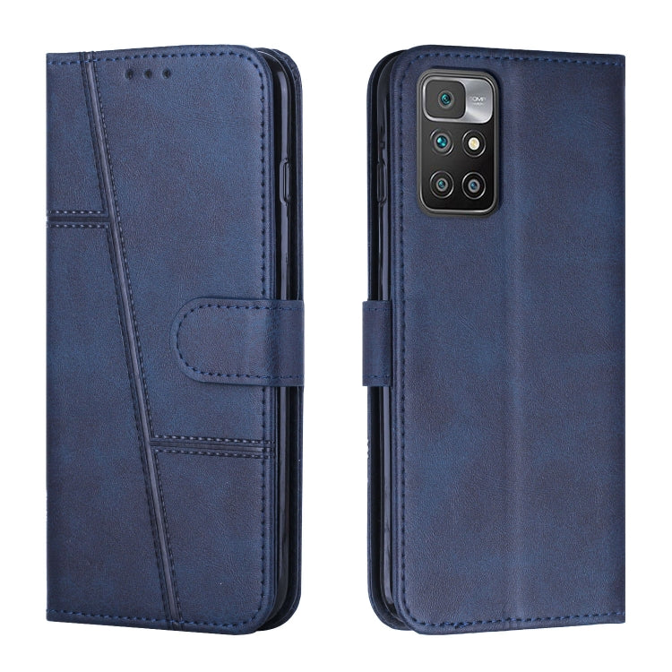 For Xiaomi Redmi 10 5G/Redmi Note 11E Stitching Calf Texture Buckle Leather Phone Case(Blue) - Xiaomi Cases by buy2fix | Online Shopping UK | buy2fix