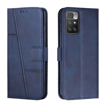 For Xiaomi Redmi 10 5G/Redmi Note 11E Stitching Calf Texture Buckle Leather Phone Case(Blue) - Xiaomi Cases by buy2fix | Online Shopping UK | buy2fix