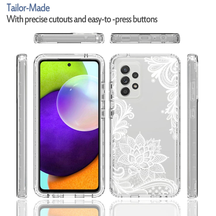 For Samsung Galaxy A52 PC+TPU Transparent Painted Phone Case(White Flower) by buy2fix