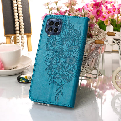 For Samsung Galaxy M33 5G Embossed Butterfly Leather Phone Case(Blue) by buy2fix