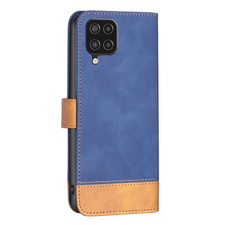 For Samsung Galaxy A12 BF11 Color Matching Skin Feel Leather Phone Case(Blue) by buy2fix