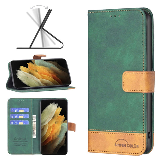 For Samsung Galaxy S21 Ultra 5G BF11 Color Matching Skin Feel Leather Phone Case(Green) - Galaxy S21 Ultra 5G Cases by buy2fix | Online Shopping UK | buy2fix
