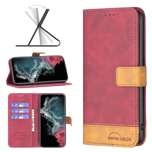 For Samsung Galaxy S22 Ultra 5G BF11 Color Matching Skin Feel Leather Phone Case(Red) - Galaxy S22 Ultra 5G Cases by buy2fix | Online Shopping UK | buy2fix