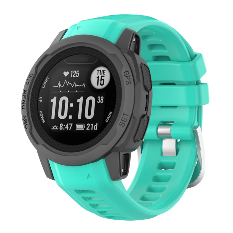 For Garmin Instinct 2S Silicone Stainless Steel Buckle Watch Band(Lake Green) - Watch Bands by buy2fix | Online Shopping UK | buy2fix