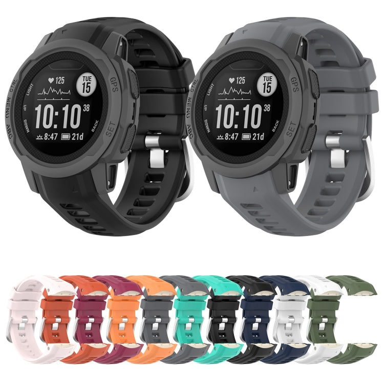 For Garmin Instinct 2S Silicone Stainless Steel Buckle Watch Band(Lake Green) - Watch Bands by buy2fix | Online Shopping UK | buy2fix