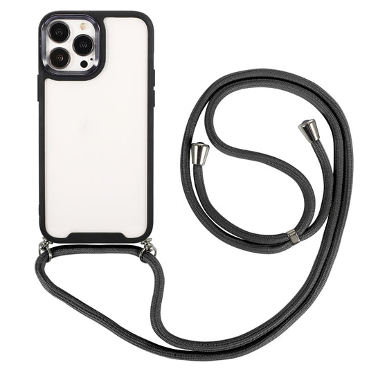 For iPhone 12 Electroplating Hawkeye Phone Case with Lanyard(Black) - iPhone 12 / 12 Pro Cases by buy2fix | Online Shopping UK | buy2fix