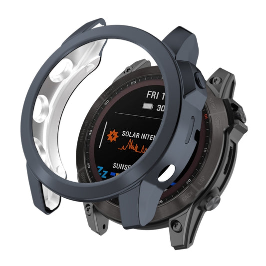 For Garmin Fenix 7X TPU Half-pack Hollowed Electroplating Watch Case(Black Grey) - Watch Cases by buy2fix | Online Shopping UK | buy2fix