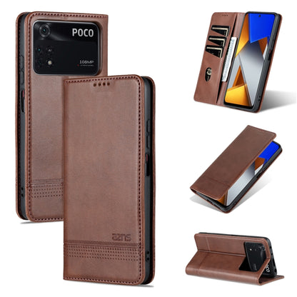 For Xiaomi POCO X4 Pro 5G AZNS Magnetic Calf Texture Leather Phone Case(Dark Brown) by AZNS